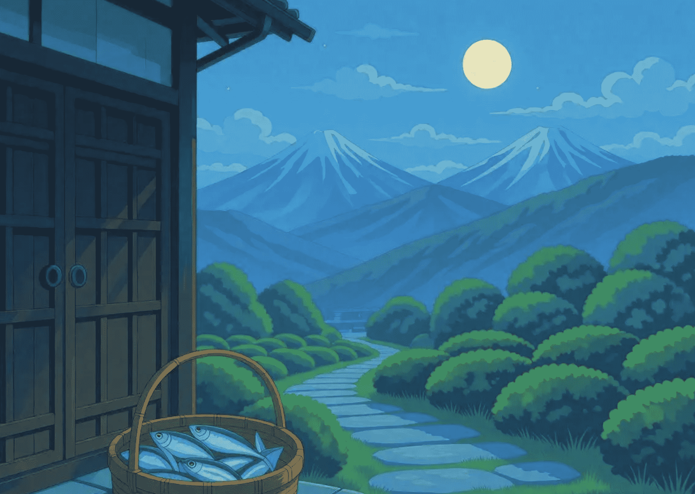 鮎くれて　よらで過ぎ行く　夜半の門