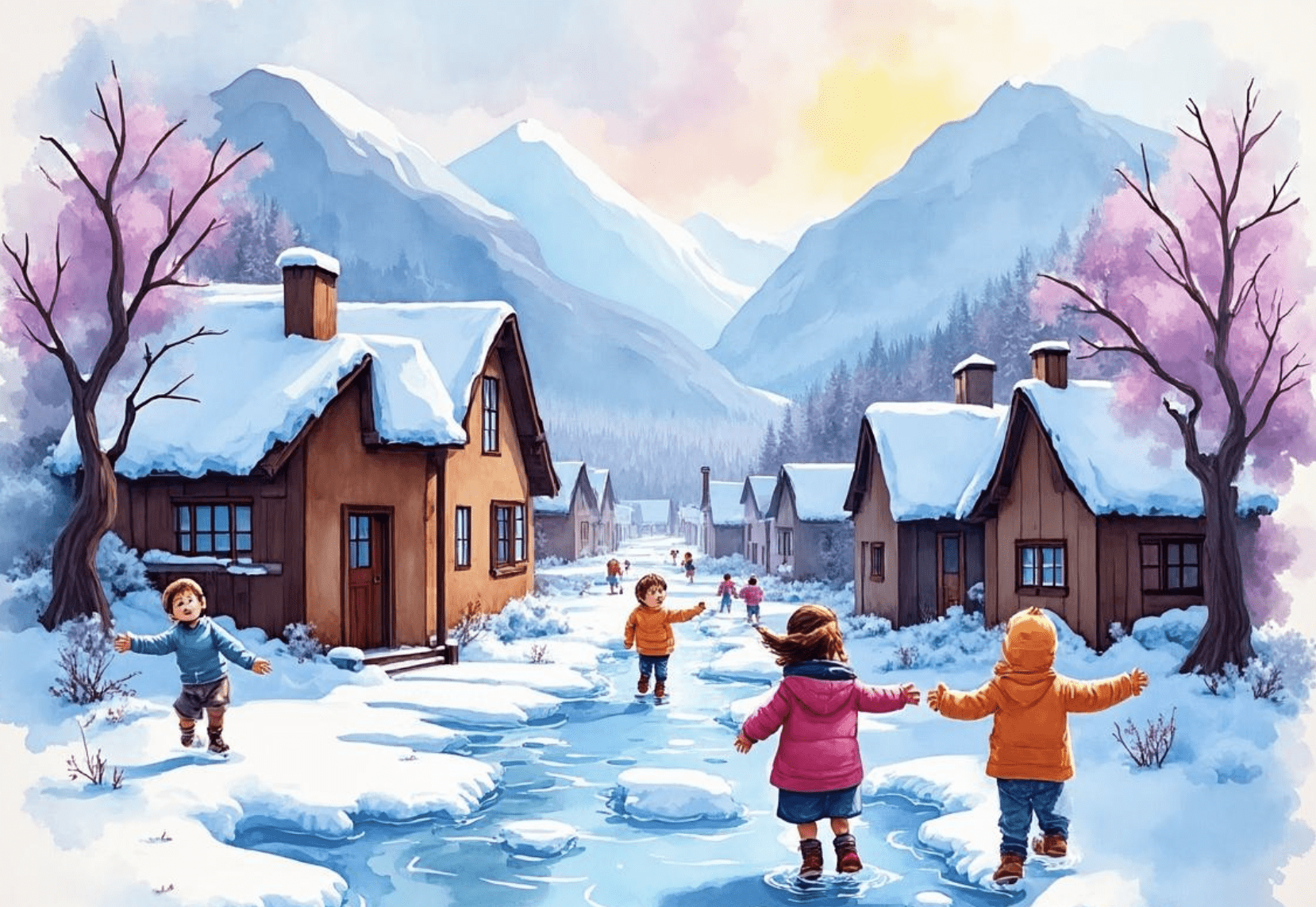 雪解けの村の子供たち